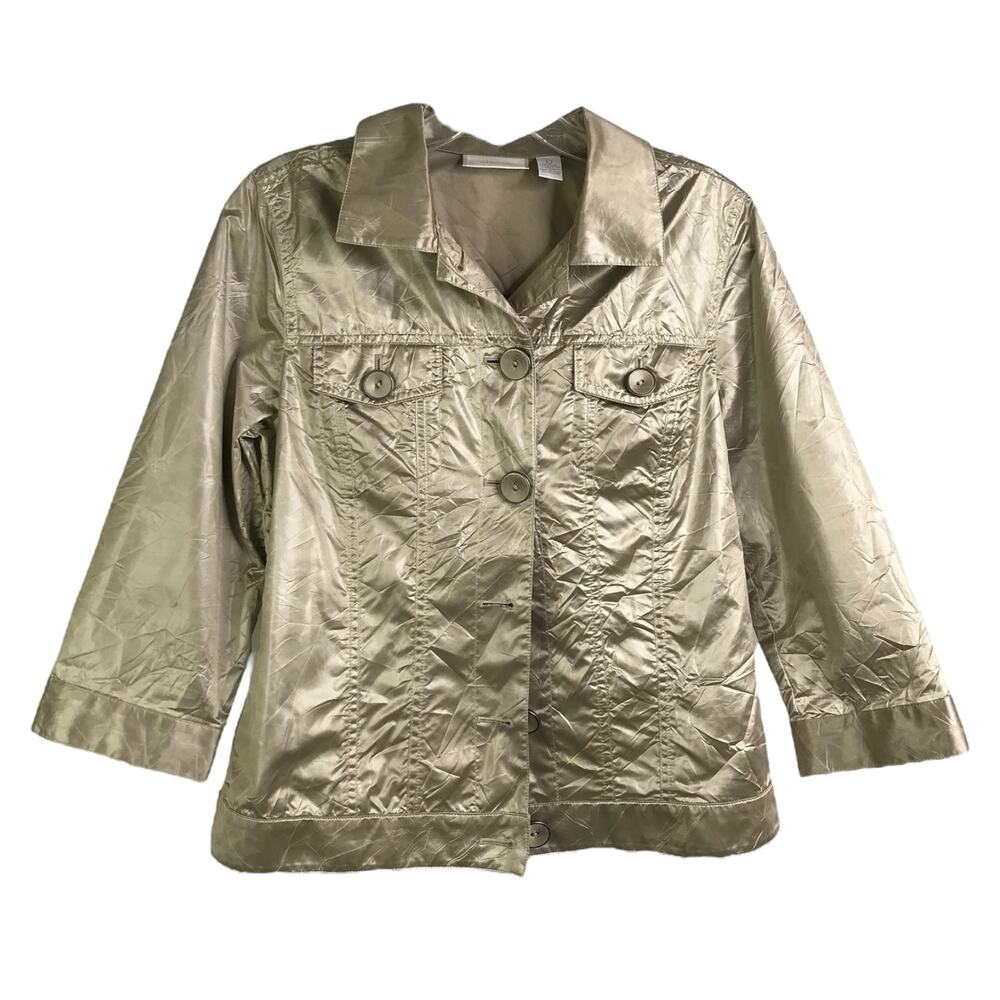 Chico's Jacket Womens Size 0 Gold‎ Button Down Trucker Style Elbow Length Sleeve